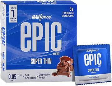 Manforce Epic Desire Silk Chocolate Flavour Super Thin Lubricated Latex Condom for Men 3-Pieces
