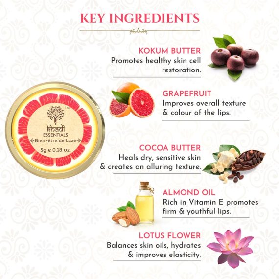 key ingredients in khadi wine grapefruit lip balm